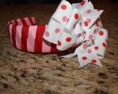 Red and Pink Woven Headband with Matching Detachable Bow