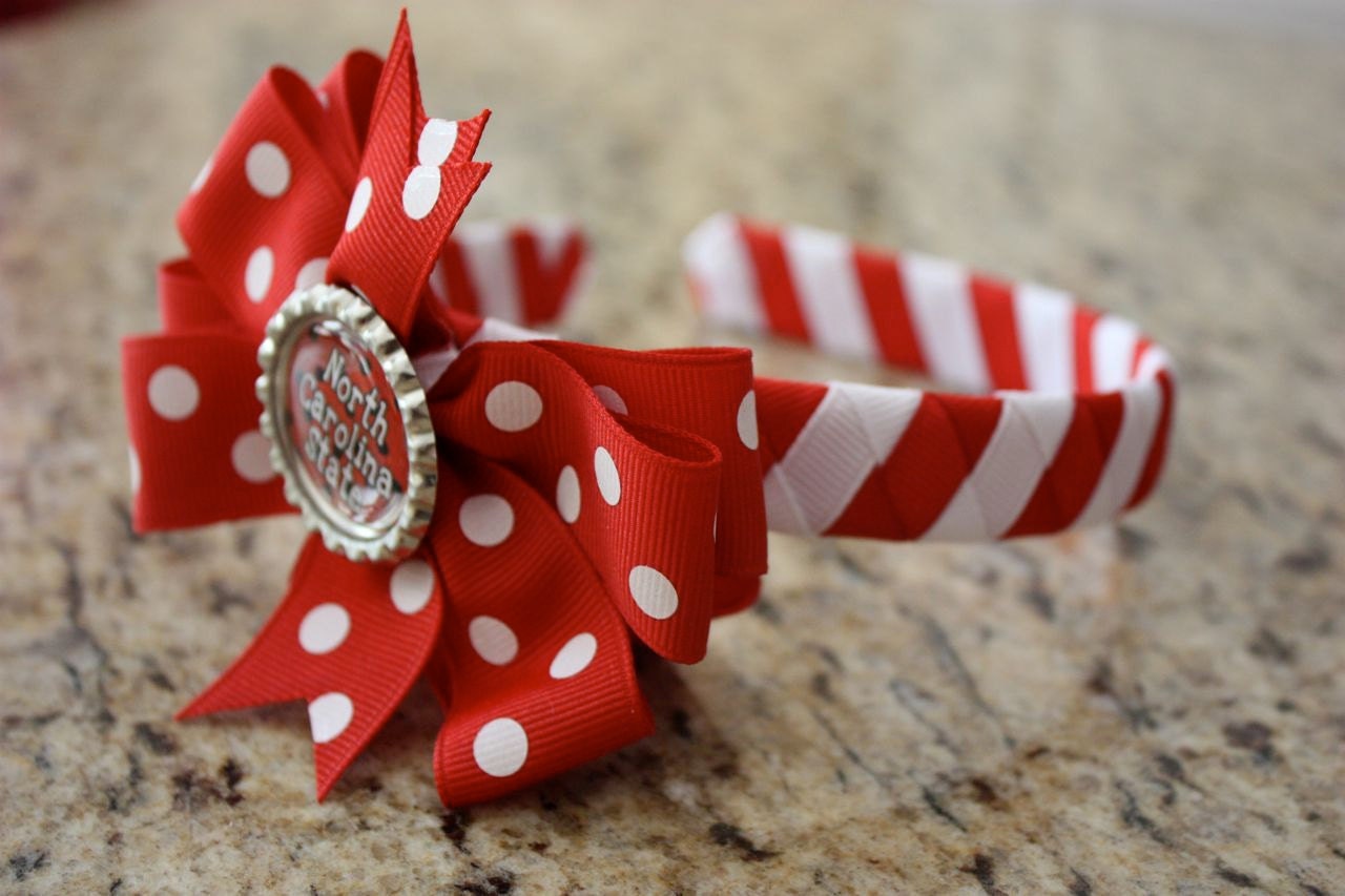 NC State Woven Headband with Matching Detachable Bottlecap Bow