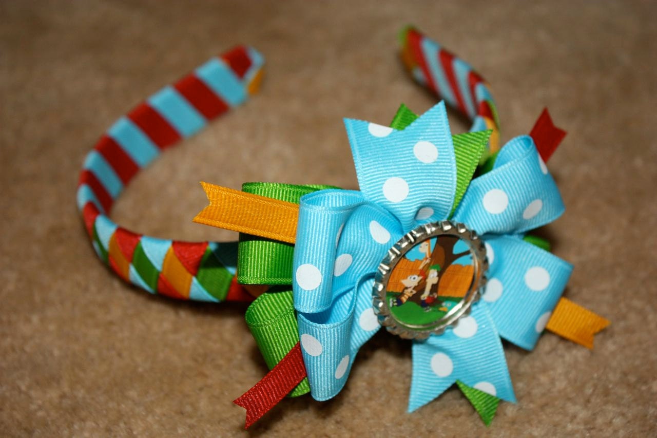 Phineas and Ferb Inspired Woven Headband and Detachable Bow