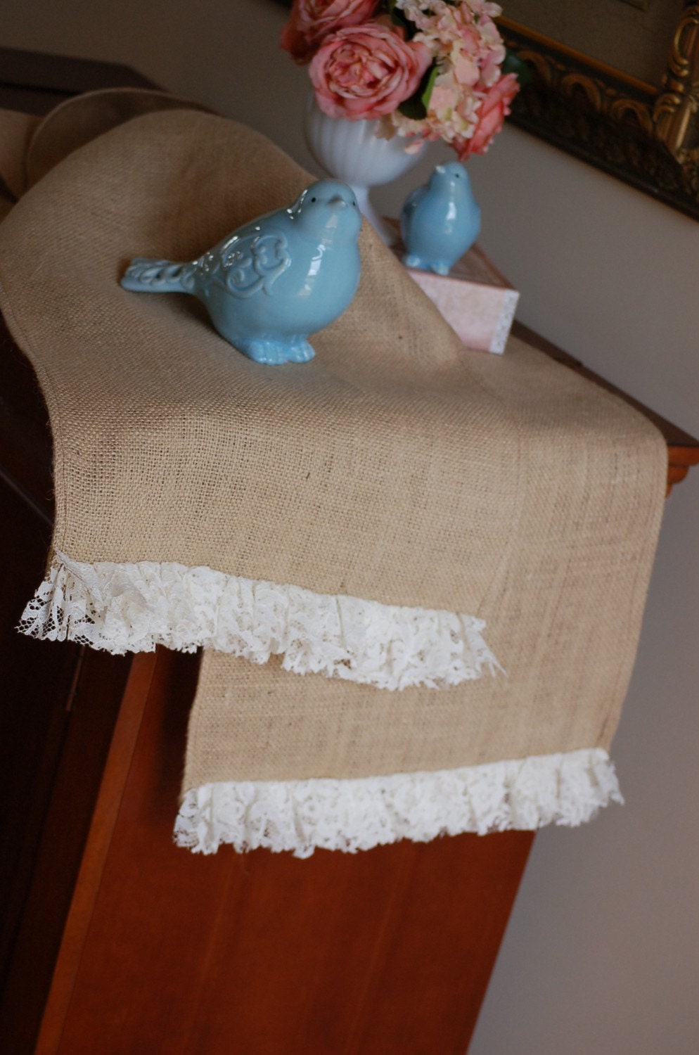 Burlap and Lace Shabby Chic Table Runner