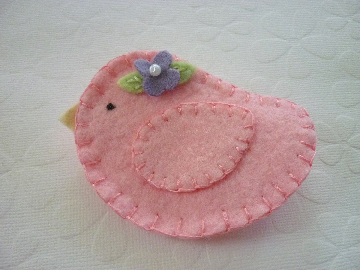 Wool Felt Brooch Bird with Beaded Flower Pin Spring Easter