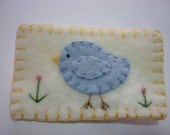 Felt Brooch Blue Bird Embroidered Wool