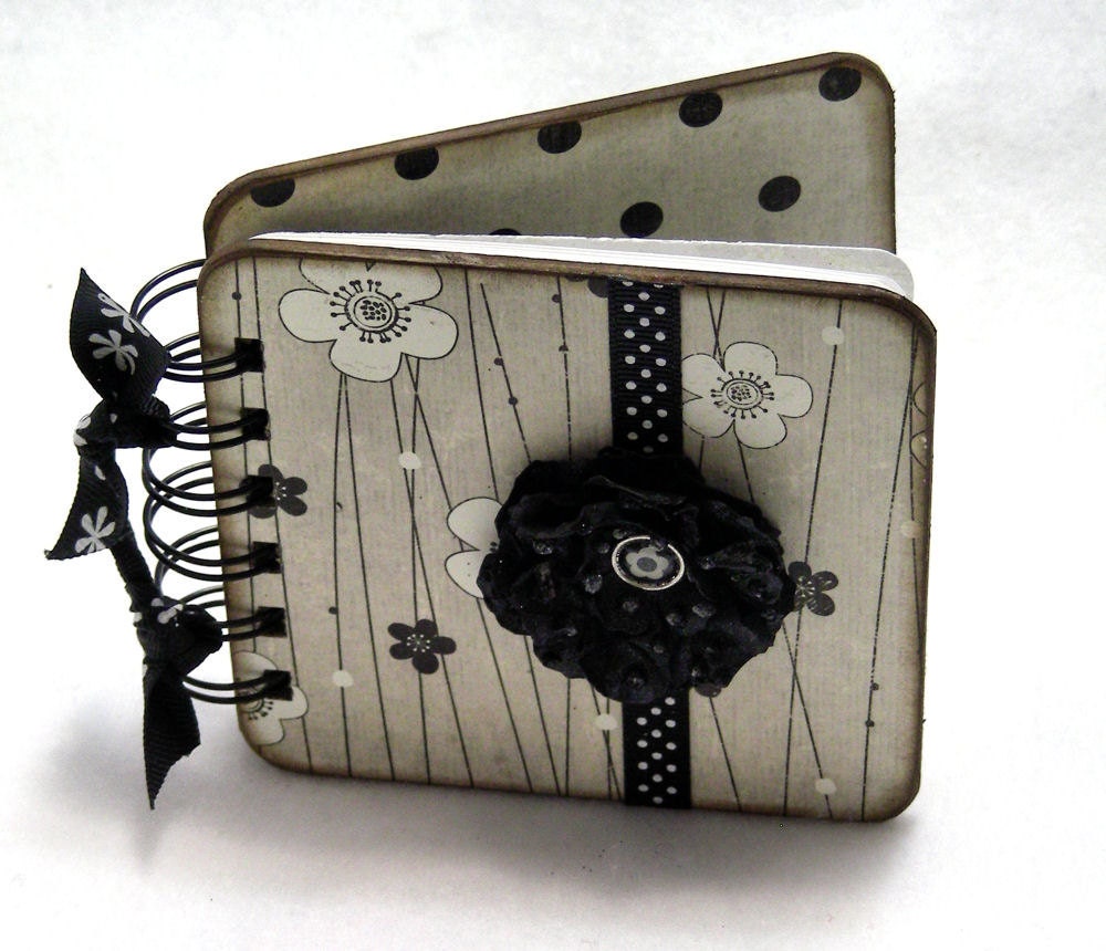 Black and White Blossoms Mini Blank Book, doodle - sketch - collage - write