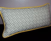 20x12 Decorative Gray Lattice Lumbar Pillow Cover With Yellow Piping