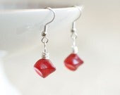 Red earrings Czech glass - bright geometric gift for woman - minimalist