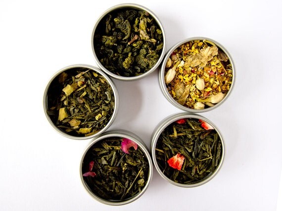 You Pick Tea Sampler - 5 Tins - Green Tea, Oolong Tea, Black Tea, Yerba Mate, Tisanes, Flowers, Pu erh