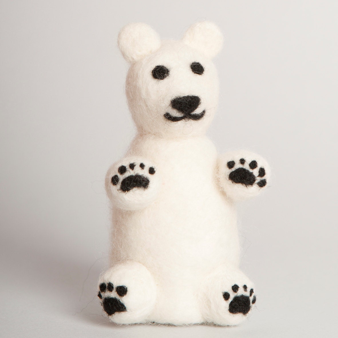 Needle Felted Merino Wool Polar Bear Black White Sculpture Wool Animal Decor  Present Decoration Miniature Collection Ready to Ship