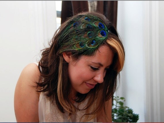 Peacock Feather Headband with Metal