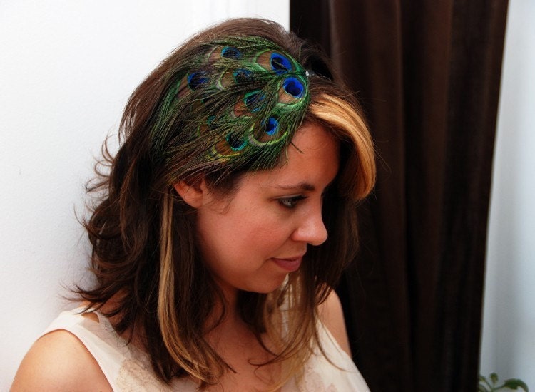 Peacock Feather Headband with Metal