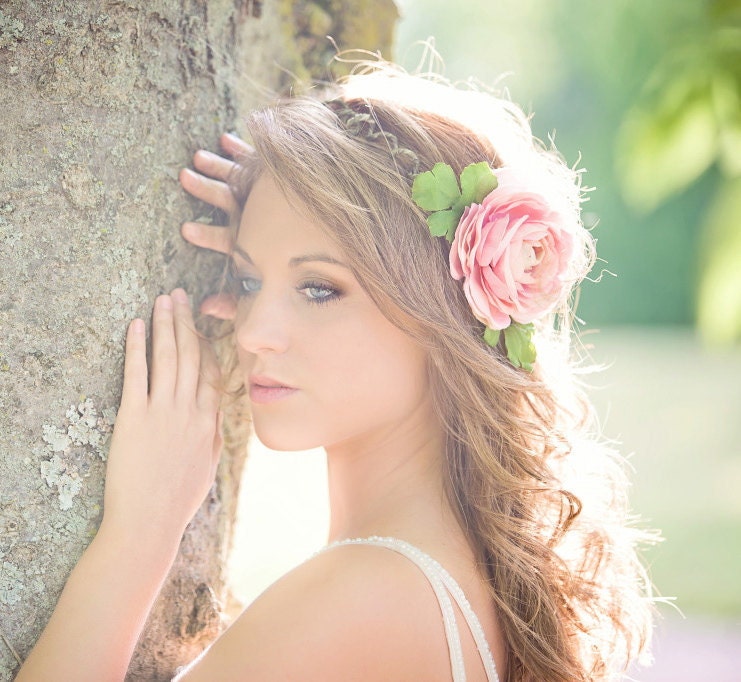 Bohemian Bride Crown/Headband -Pink Rose