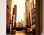 Golden Days-  8x8 Wood Art Block- Beautiful Chicago skyline as seen from the Architectural Tour- Fine Art Photo Block