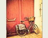 Paris Bicycle Photography - vintage bicycle home decor - Bicyclette - cranberry red, Parisian wall art, Etsy wall decor