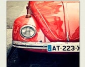 Car Photograph - Vintage Bug - Montmartre Paris Print -   Paris decor, tomato red, crimson, Paris Wall Art - Rouge