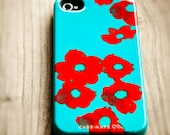 iPhone Case - Cornouiller Red - iphone 4 case, iPhone 4s case - teal, crimson red, girly, feminine, flower print, dogwood