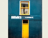 Irish Pub - deep peacock blue and yellow retro wall decor-   Nan's Lounge - ireland art,  home decor, deep teal, wall art,  8x10 print
