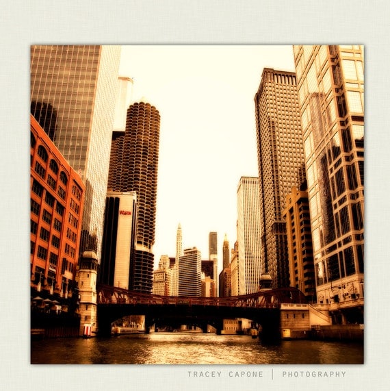 Chicago Skyline Art - golden toned photograph of Chicago - Golden Days - chicago print, Chicago Home Decor, Urban Wall Art, Chicago Photo