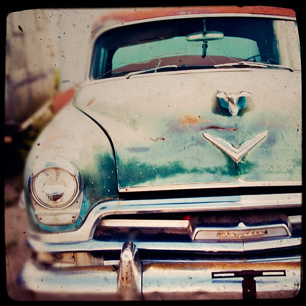 Boys Room Wall Art - Vintage Car Photography, Wall Art - Betty Sue - teal blue, amber, Retro Inspired Decor, Route 66 Home Decor