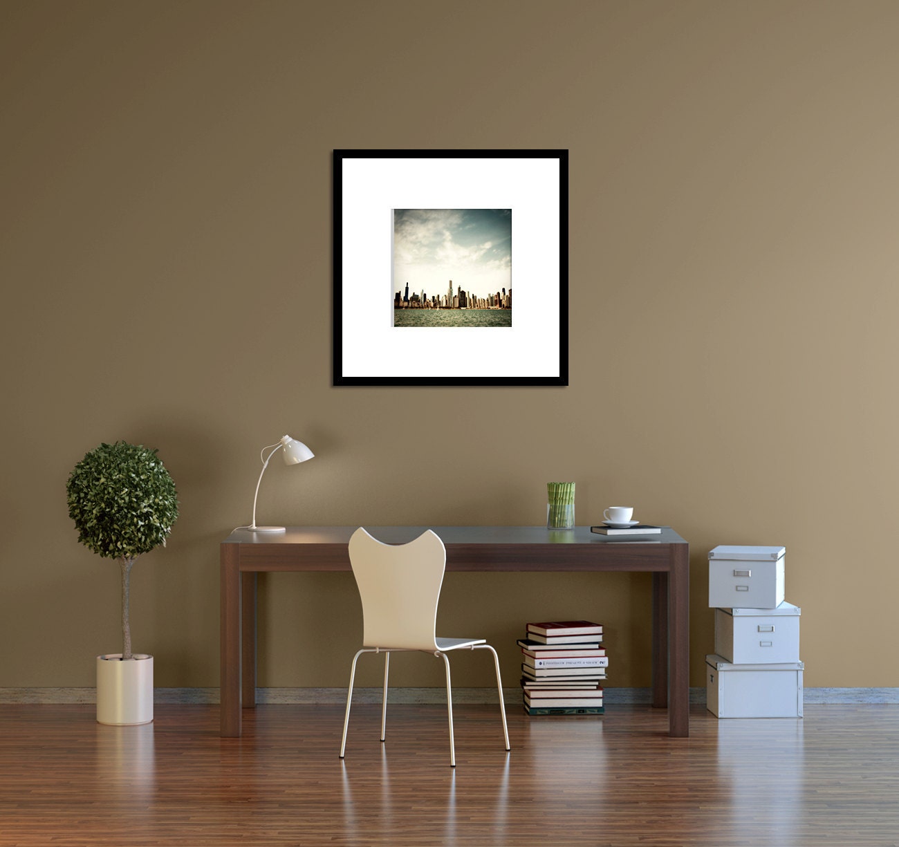 Chicago Print - Chicago Skyline Photography - Wall Art - Floating Outside Metropolis - urban art, chicago home decor, man cave, sky blue