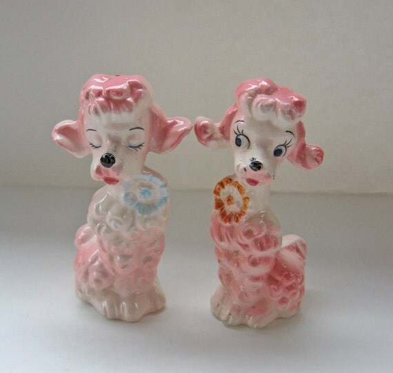 Vintage Pink Poodle Salt and Pepper Shakers - Japan