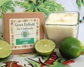 Coconut Lime Soy Candle - 12 oz. Glass Cube - Green Daffodil - Hand poured