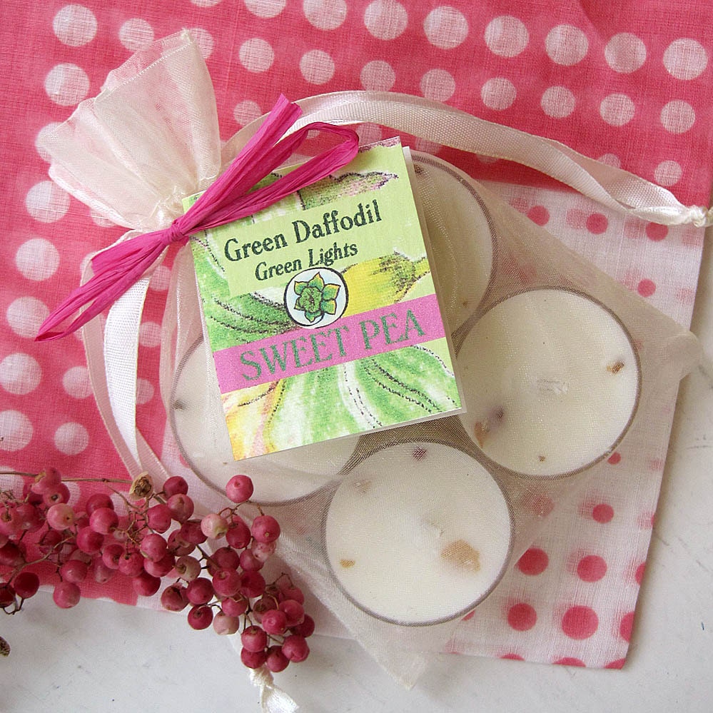 Sweet Pea Soy Tealights 4 Pack - Green Daffodil - Handpoured - Siouxsan and Anne