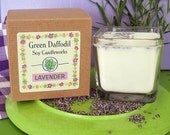 Lavender Soy Candle - 12 oz. Glass Cube - Green Daffodil - Hand poured