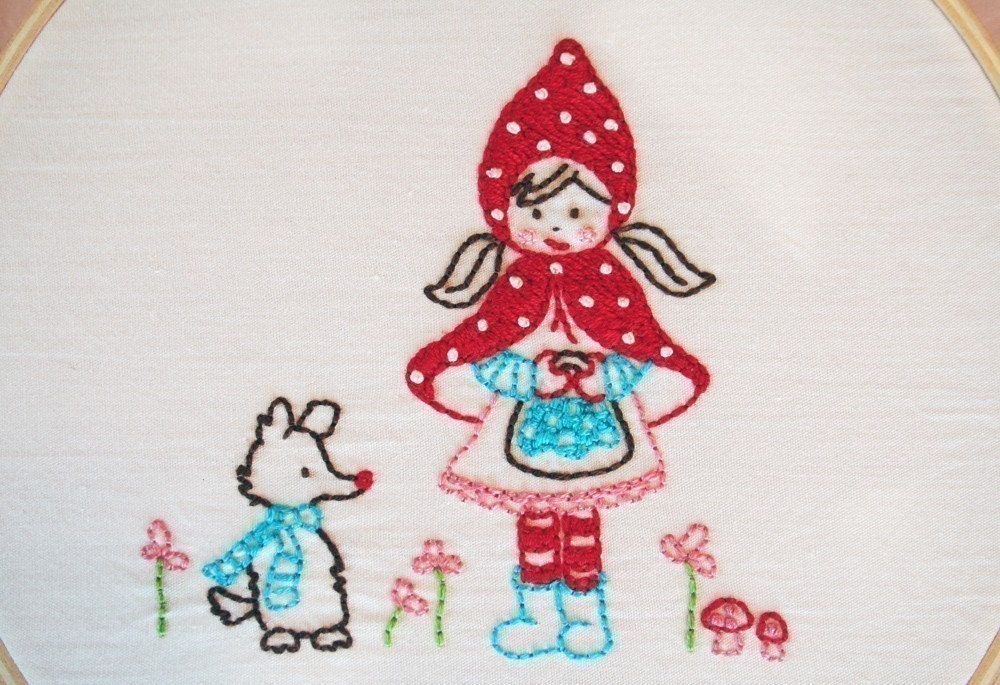 Little Red Riding Hood (and her harmless wolfie friend) Embroidery Pattern