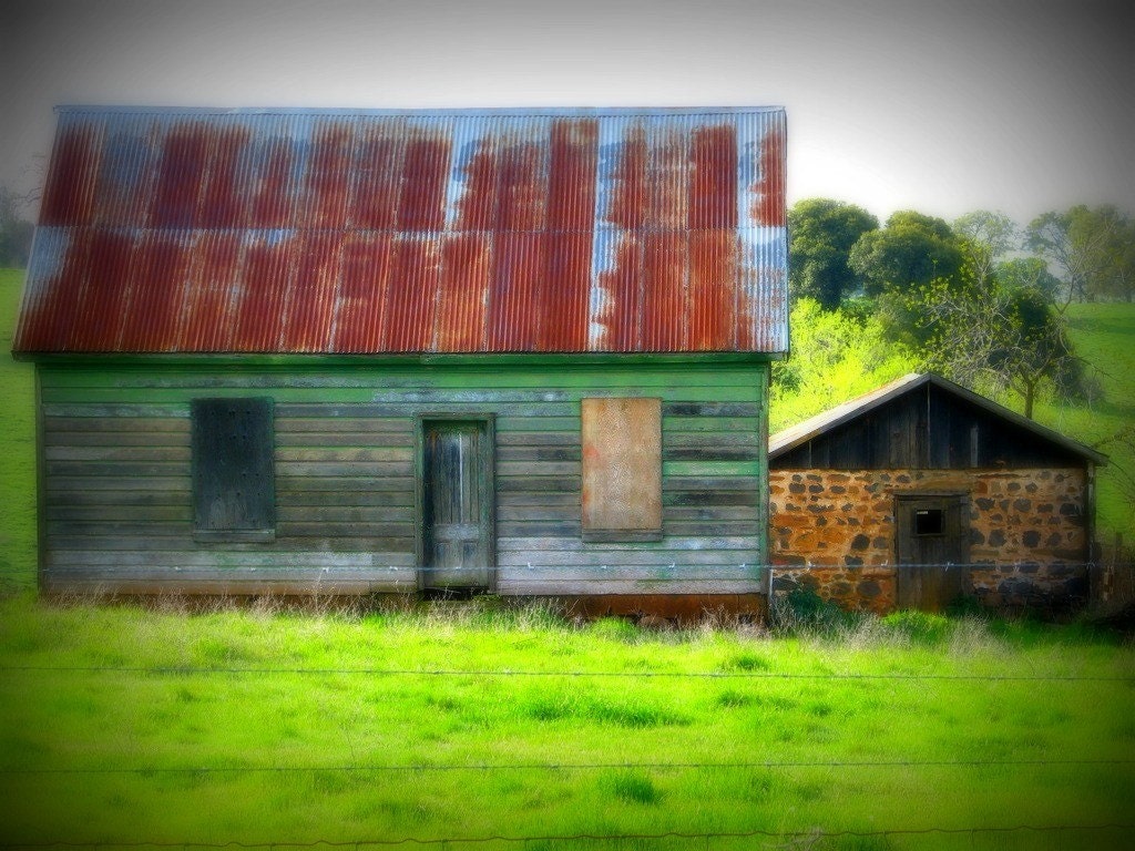 Once A Home VII Photograph 8x10 - barn country farm rustic green red gray brown art print home decor