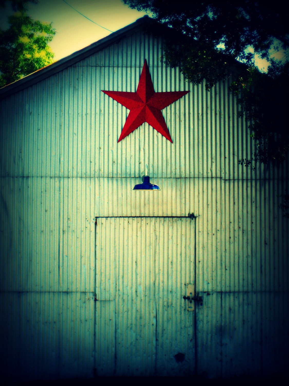 Plymouth Star Photograph 8x10 - building barn red teal aqua turquoise art print room home decor