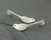 Dead Birds Earrings. Silver Post. Silhouette, Love, Friendship