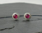 Pink Ruby Earrings. Pink Stud Earrings. Small, Dainty, Posts