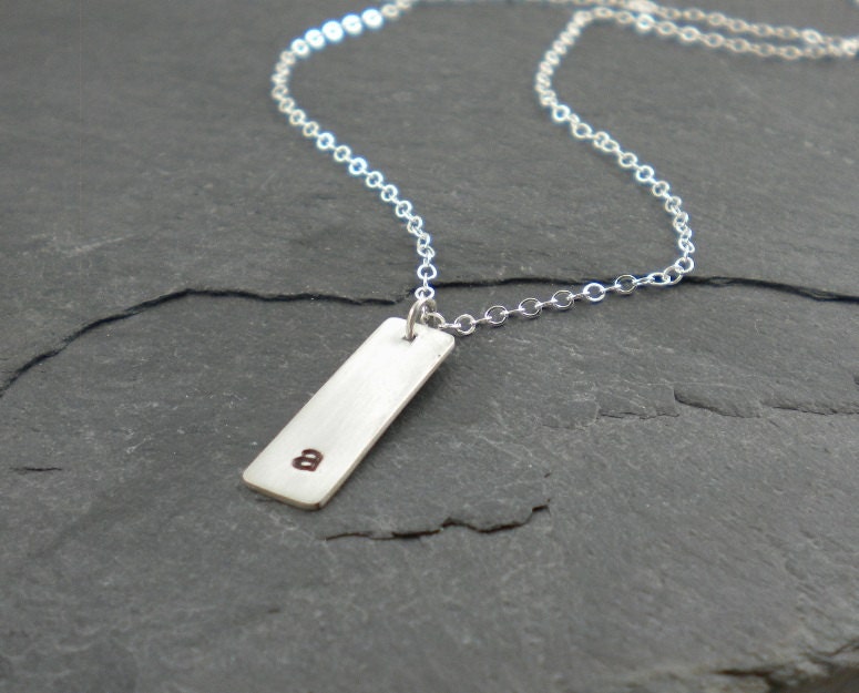 Monogram Necklace Bar. Initial Letter Necklace. Silver, Personalized, Unisex