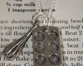 Cupcake Baking Pan and Whisk on a Sterling Silver Plated Chain