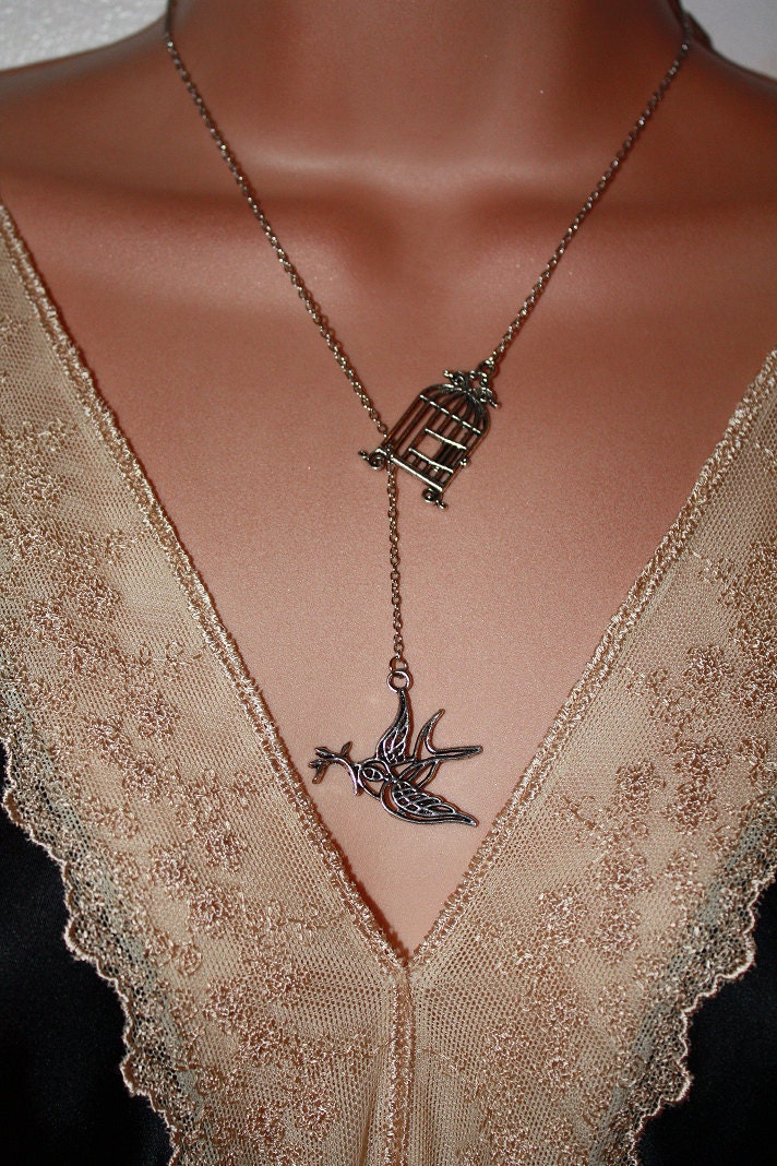 Fly Away - Antiqued Birdcage Lariat Necklace