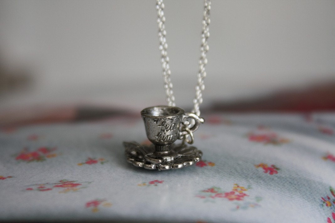 Tiny Tea Time Teacup on a Sterling Silver Plated Chain Necklace