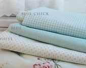 Lovely Pearl SKY Blue Cotton 3 style, Polka Dot, Checks, Fat Quarters set of 3, U1312