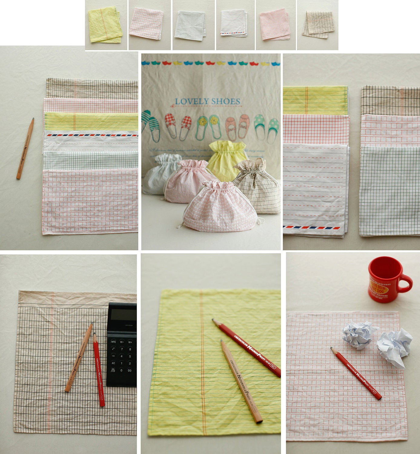 3 sets of each 6 NOTE Illus on  White Oxford Linen, U2738