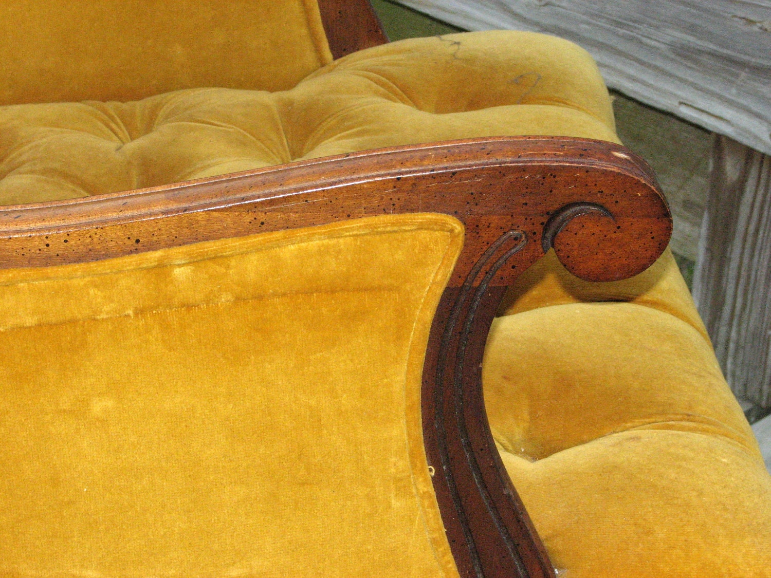 Rare Vintage French Louis XV Bergere Chair - GOLD - tufted