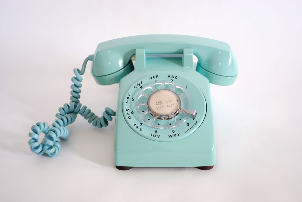 Vintage 1960s Blue Rotary Phone