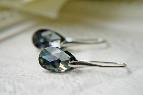 Swarovski Crystal Black Silver Night Earrings. Wedding Bridesmaids Earrings. Futuristic Modern Glamorous