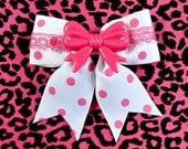 Pin Up Lovely Bow & Lace Polka Dot Hot Pink Hair Bow