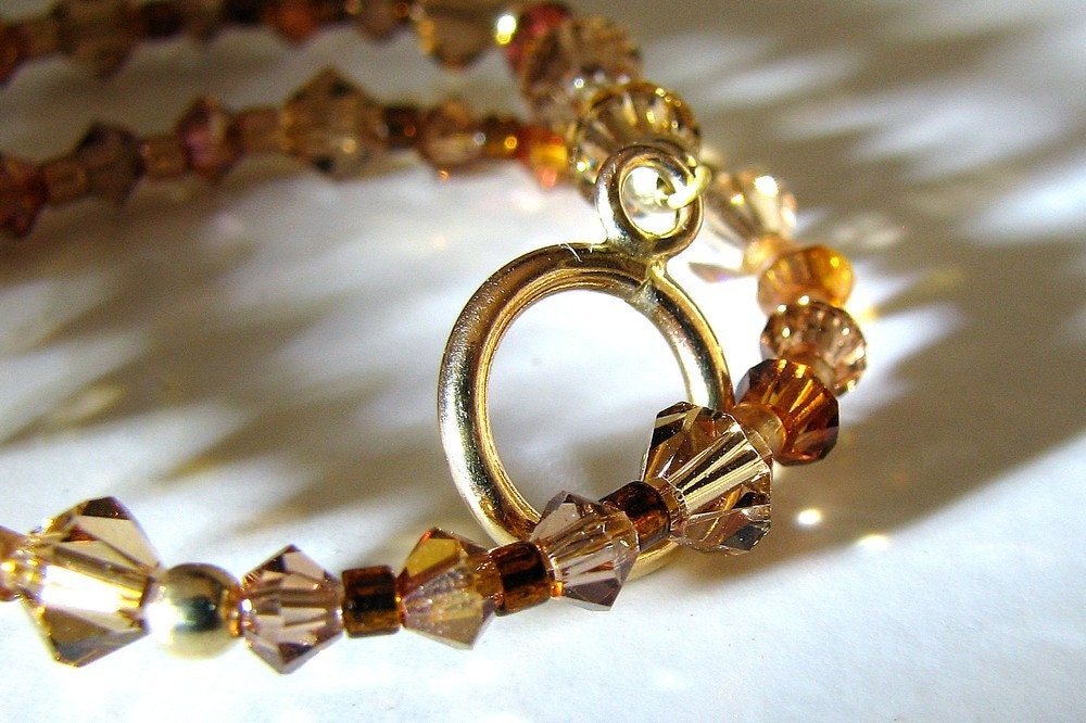 Tennis Bracelet, Swarovski Topaz Crystal, Gold, Rust, Warm, Fall Fashion, Under 30 - Autumn's Fire