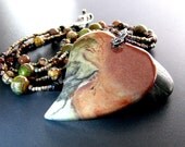 Heart Necklace, Jasper Pendant, Double Strand, Beadwork, Bold Statement, Fall Fashion Handmade - Heart of the Canyon