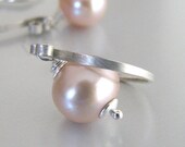 Pink Pearl Earrings, AAA Natural Freshwater Pearl, Dangle, Hammered Sterling Silver, Handmade Fashion - Summer Rose