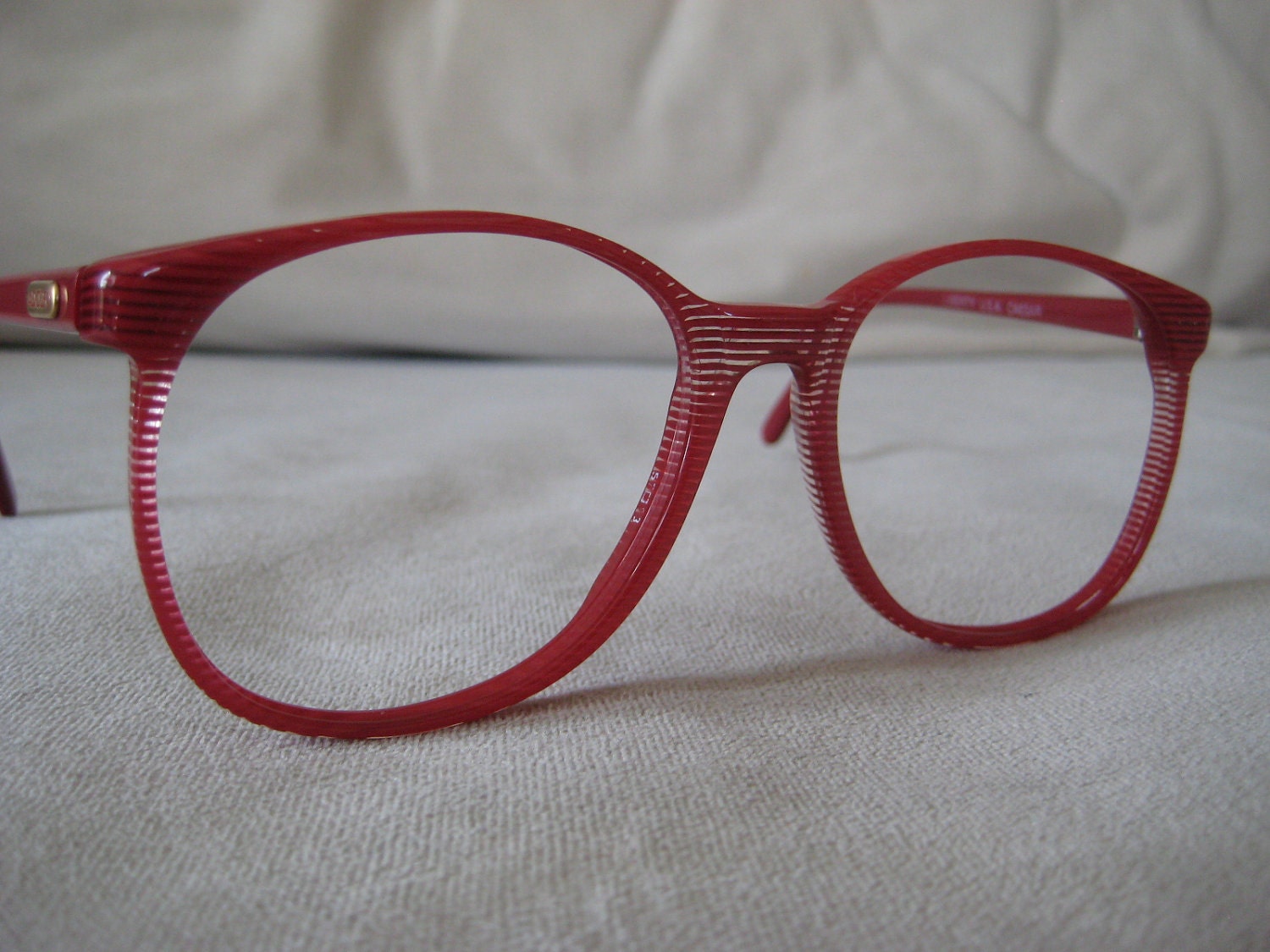 Adolfo Liberty Nerdy 1980's  Sunglasses or Eyeglasses eye popping red striped clear patterned frames