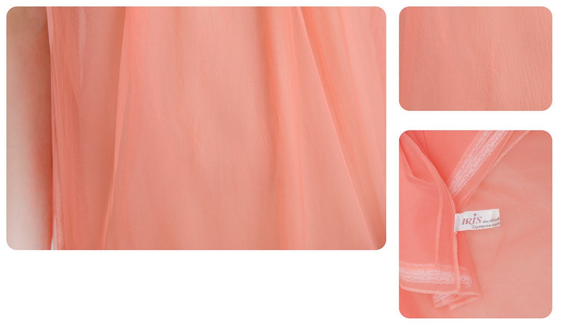 Babydoll Chiffon Nightgown - Vintage 1960s Lingerie - 60s Coral Pink Nightie - S / M