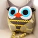 Handmade Stuffed toy owl pillow plush - bellamina's Optic Blossom in linen, Midwest Modern collection by Amy Butler