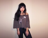 RESERVED for Victoria DINOSAUR SEX Dirty Minds Upcycled Womens Loose Fit Tee Brown Cut Off