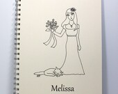 Extra Large Wedding Planner Notebook Journal Diary Memory Book - Bride With Sleeping Cat - Original Art