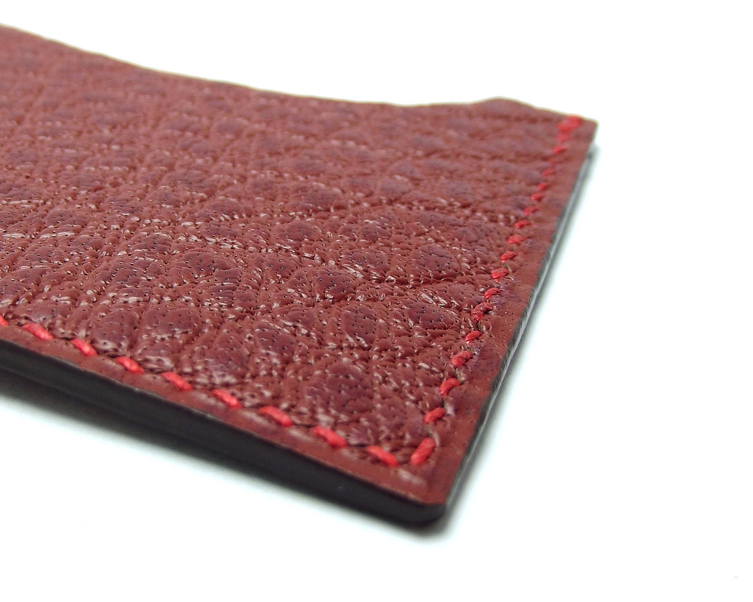 Minimalist Brick Red Leather Card Holder, Redwood, Textured Front Pocket Wallet